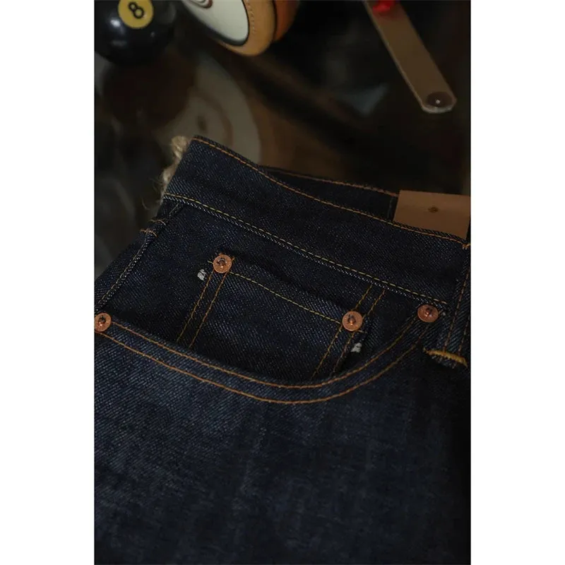 15oz Selvedge Jeans Pocket Design Raw Denim Straight Leg Pants