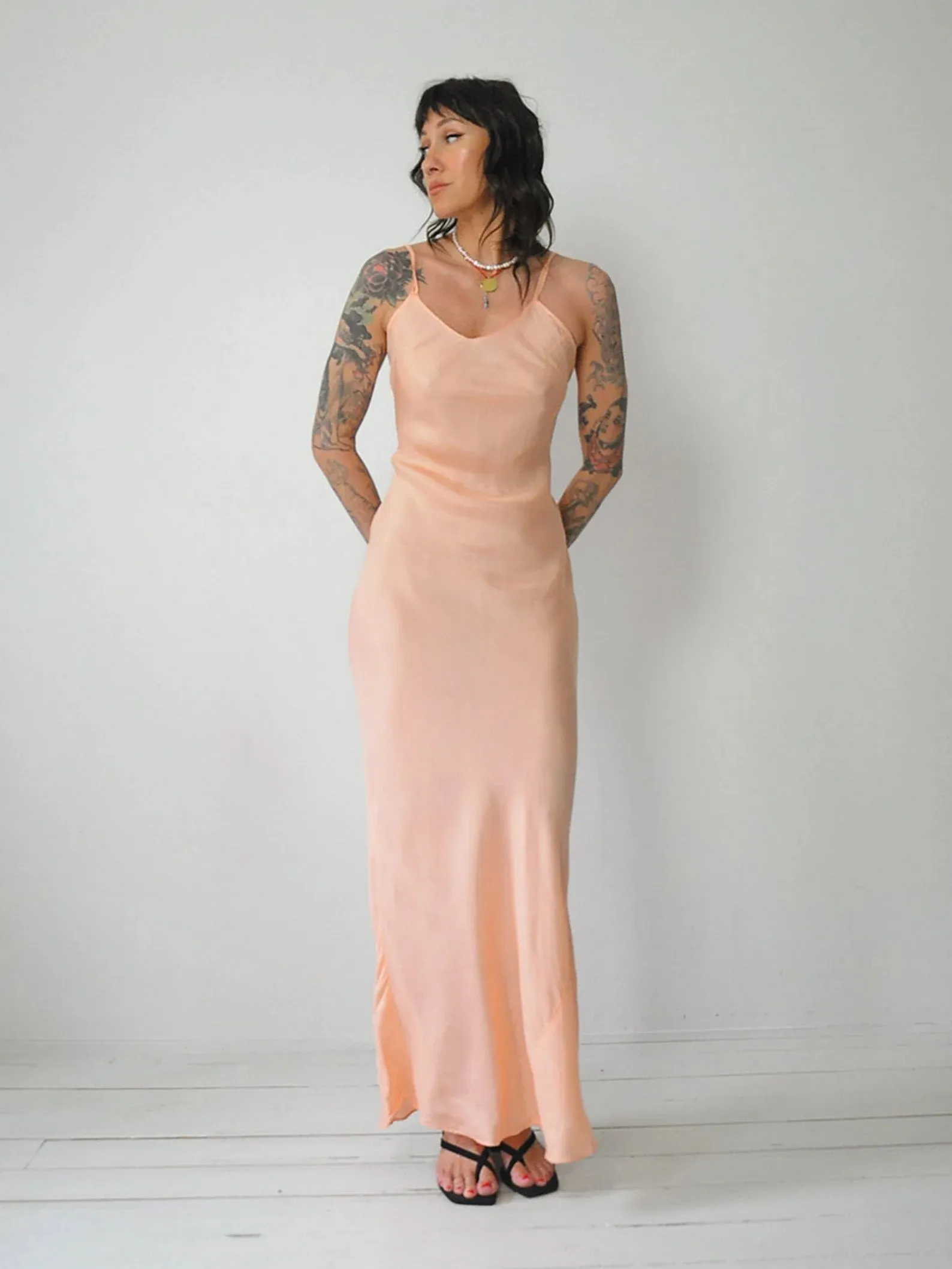 1950's Peach Bias Slip Dress