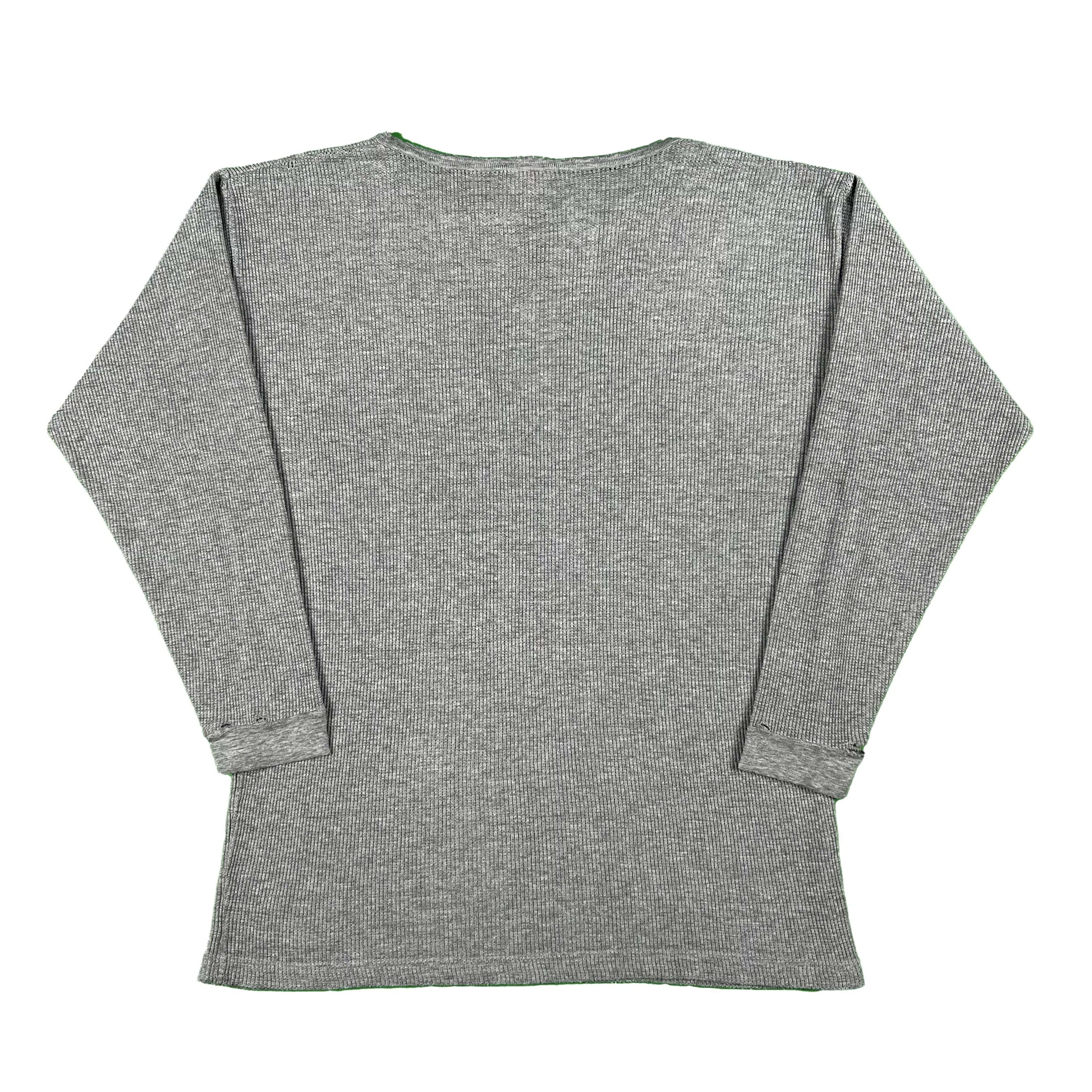 90s Distressed Grey Polo RL Henley Thermal- L