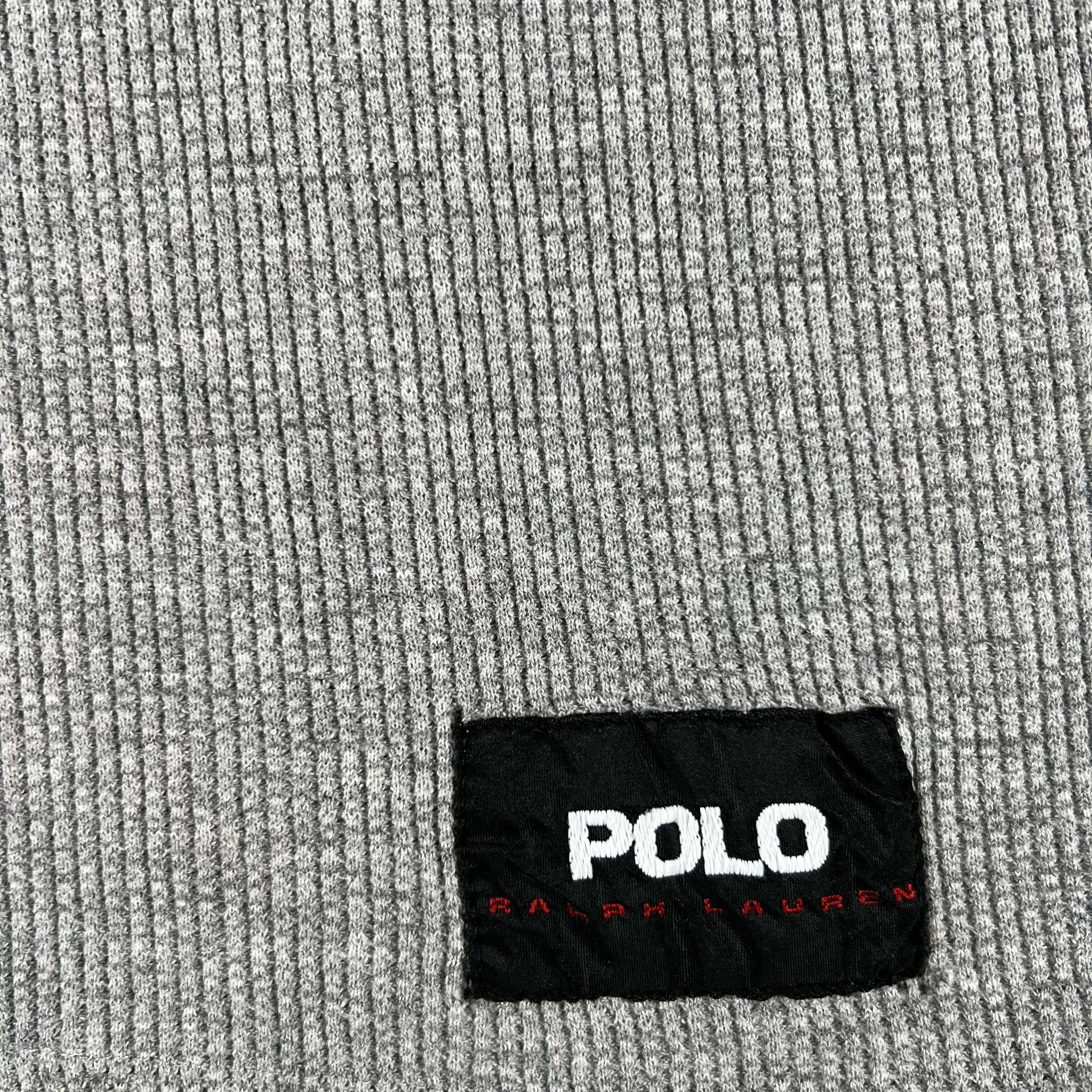 90s Distressed Grey Polo RL Henley Thermal- L