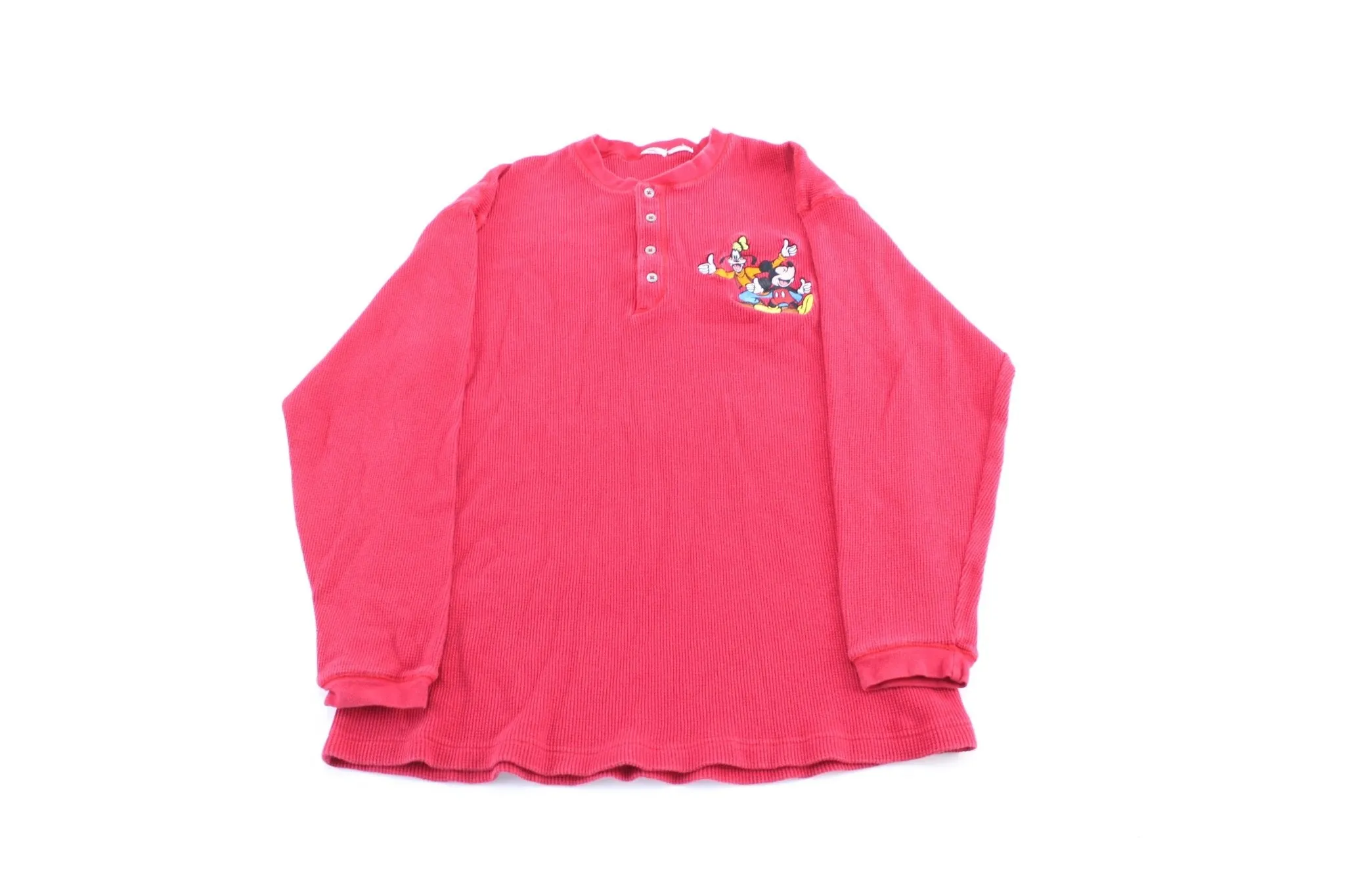 90's Mickey & Goofy Embroidered Henley Thermal LS T-Shirt