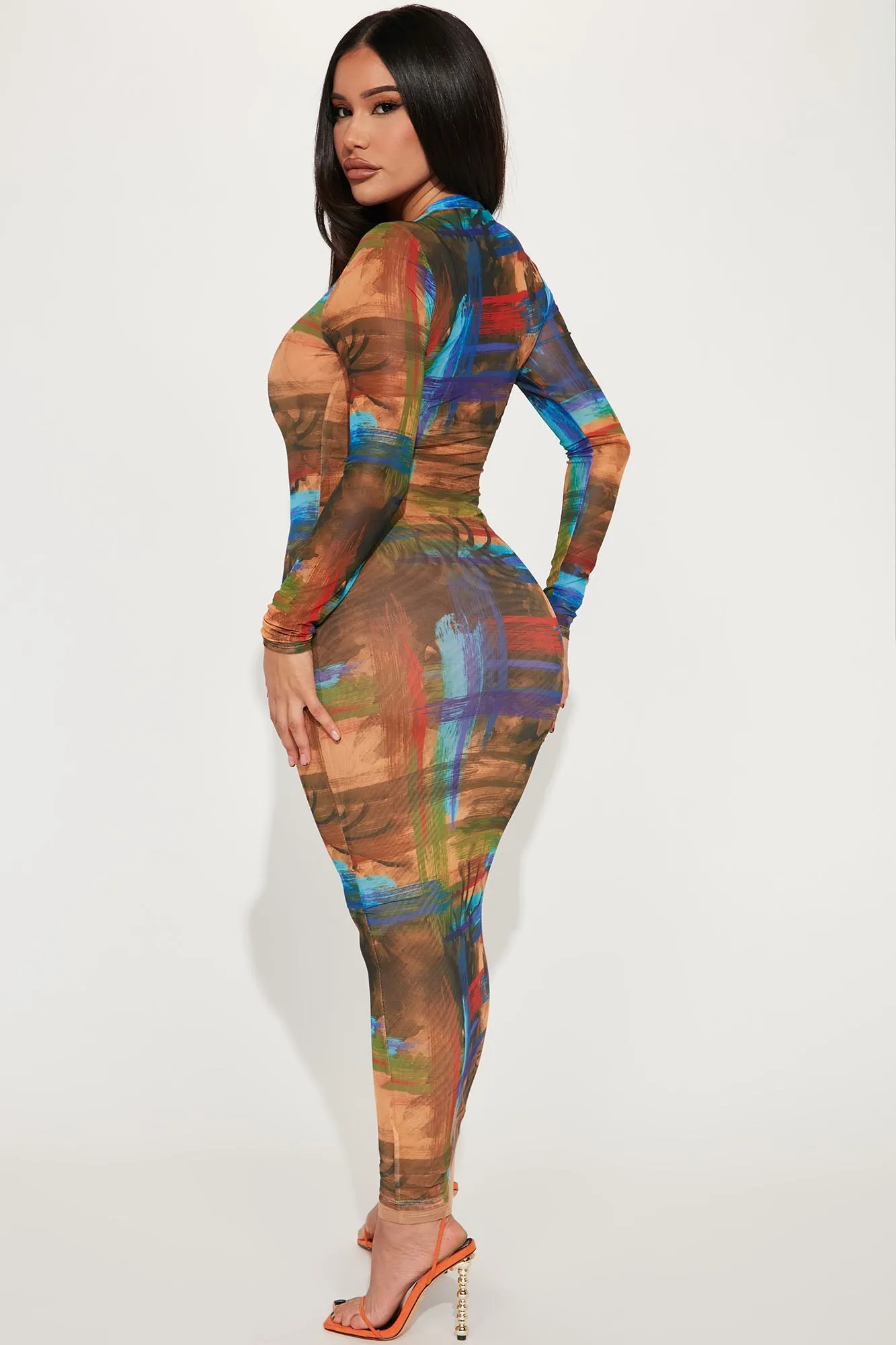 Abstract Thoughts Mesh Maxi Dress - Blue/combo