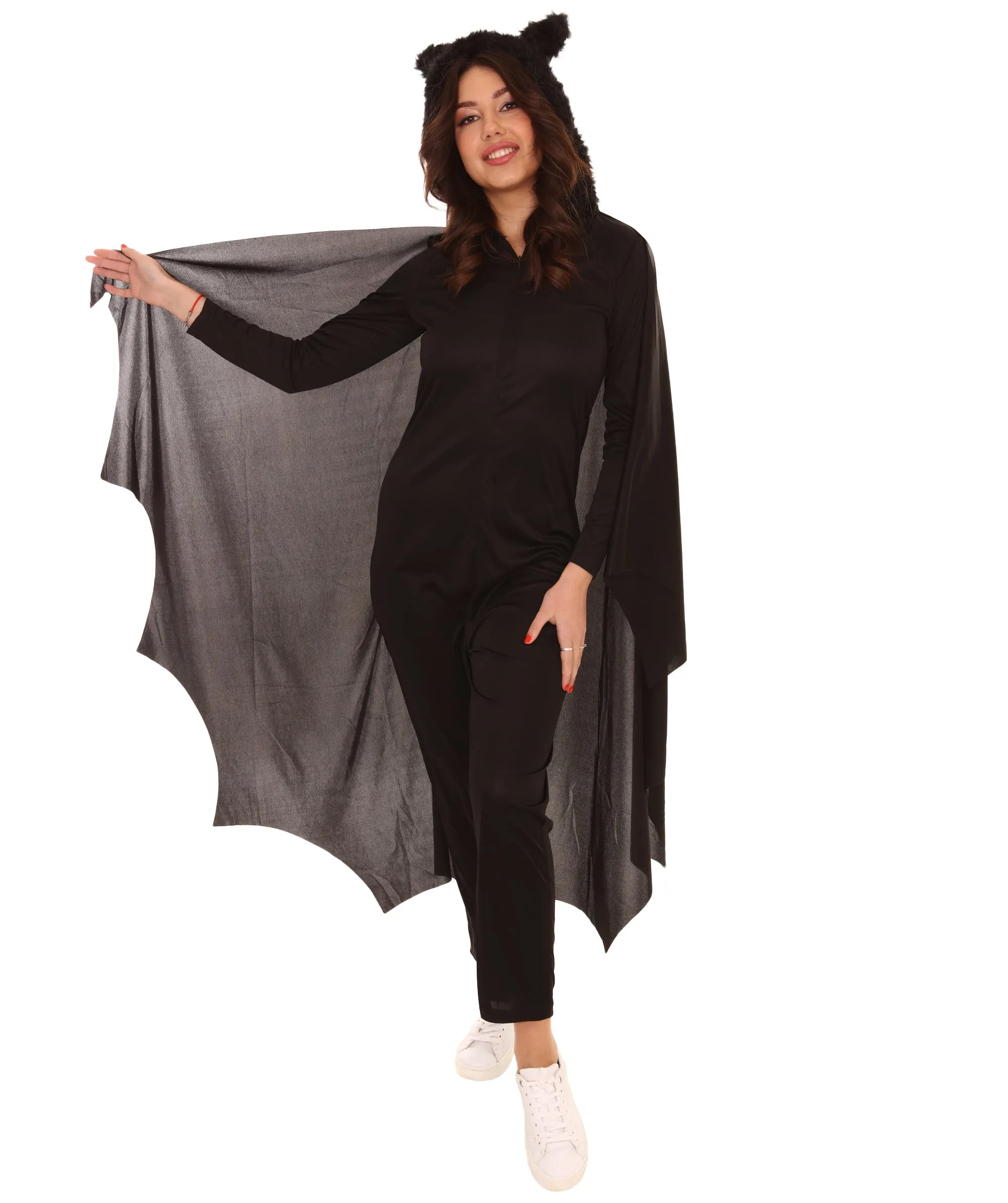 Adult Women's Cozy Bat Jumpsuit | Black Halloween Costume