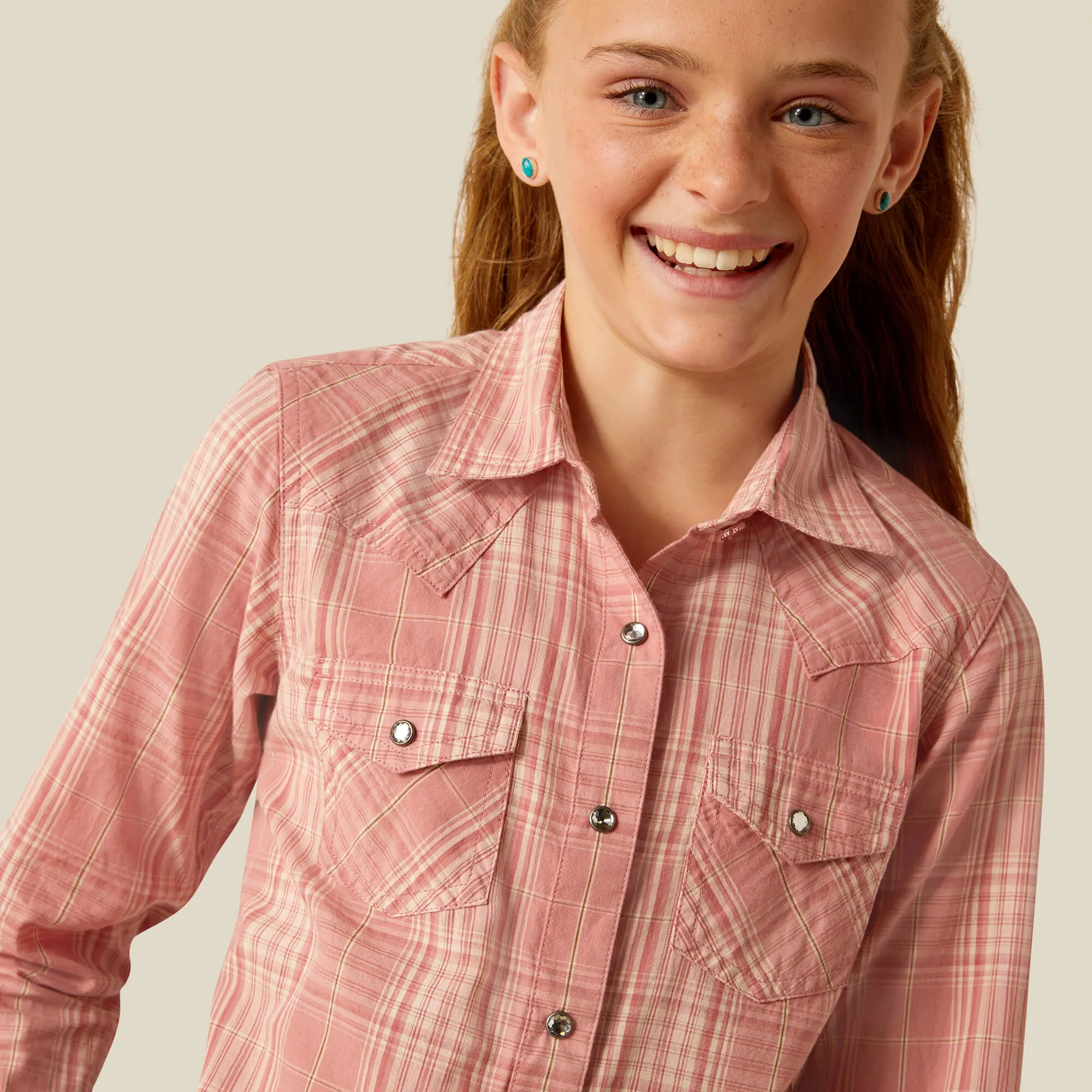 Ariat Girl's Nazca Western Snap Shirt in Rose Plaid