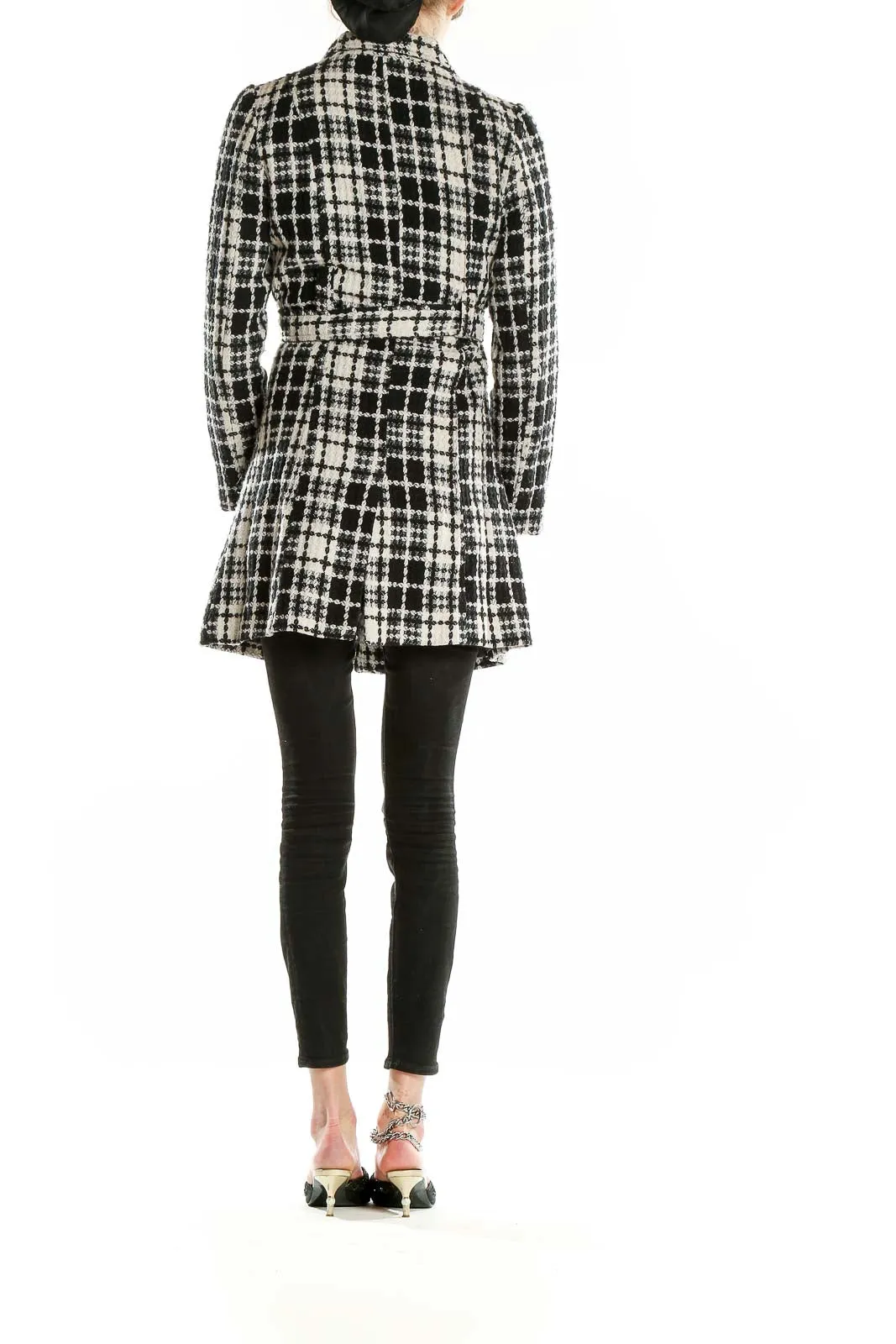 Black and White Plaid Wool-Blend Coat