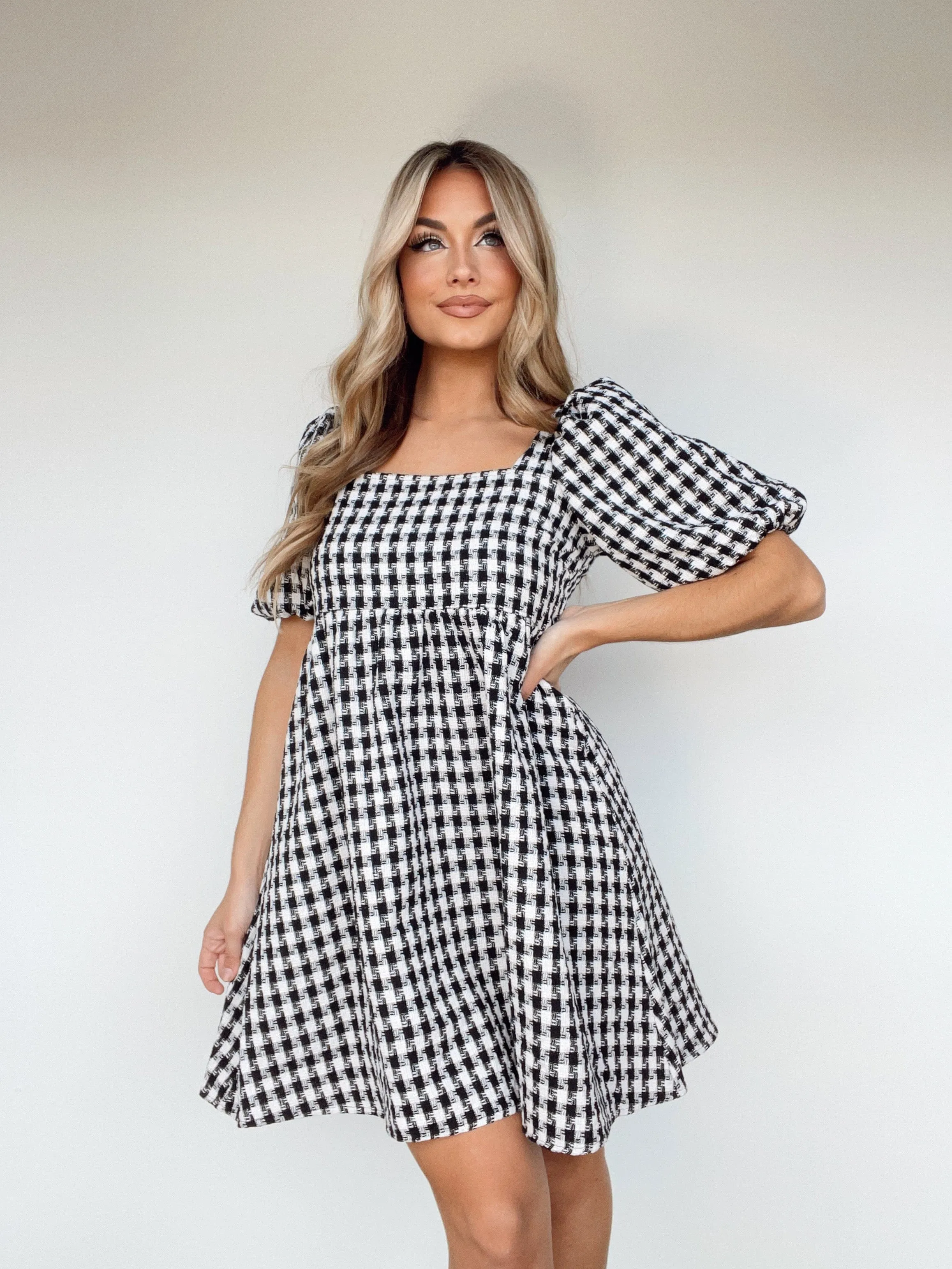 Black Houndstooth Mini Dress