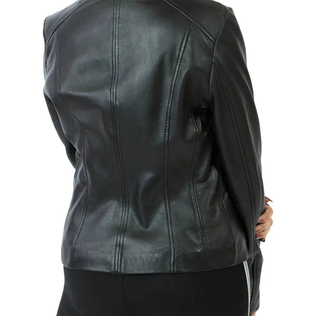 Black Leather Biker Jacket with Zipper Cuffs