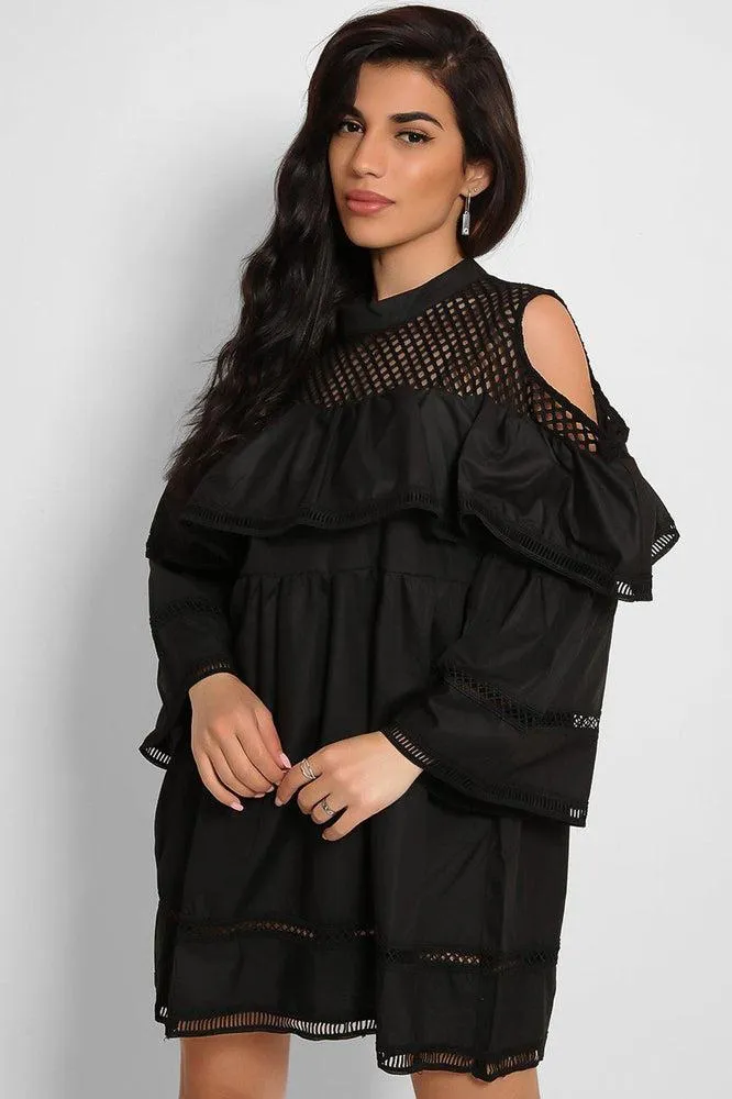 Black Net Panels Babydoll Dress