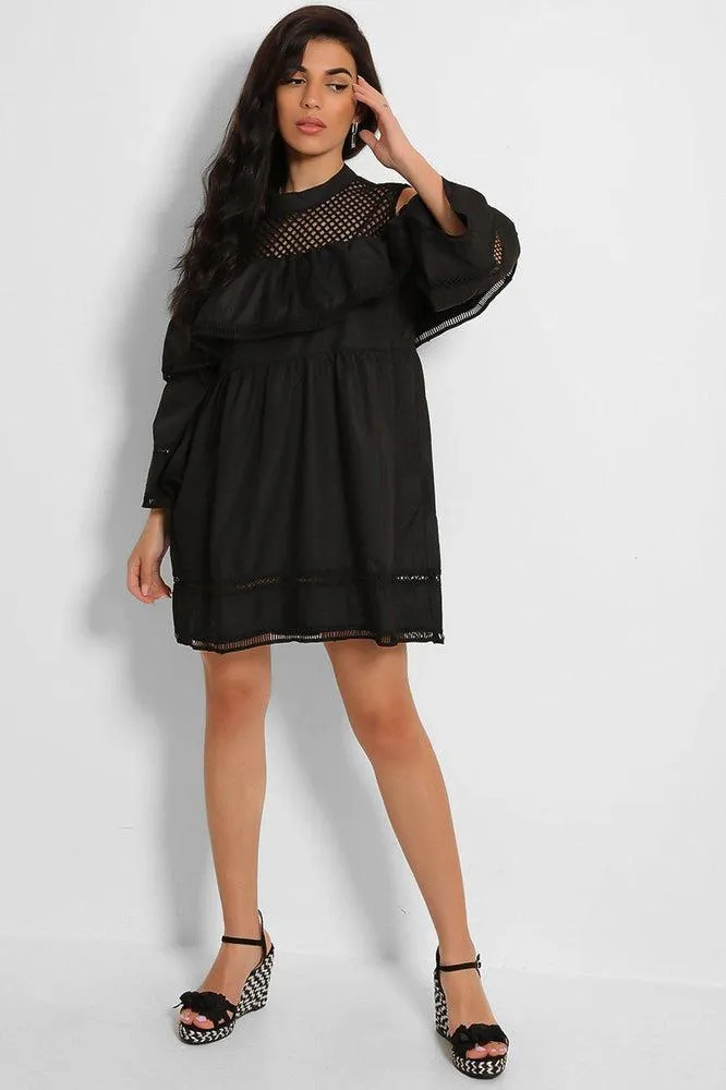 Black Net Panels Babydoll Dress