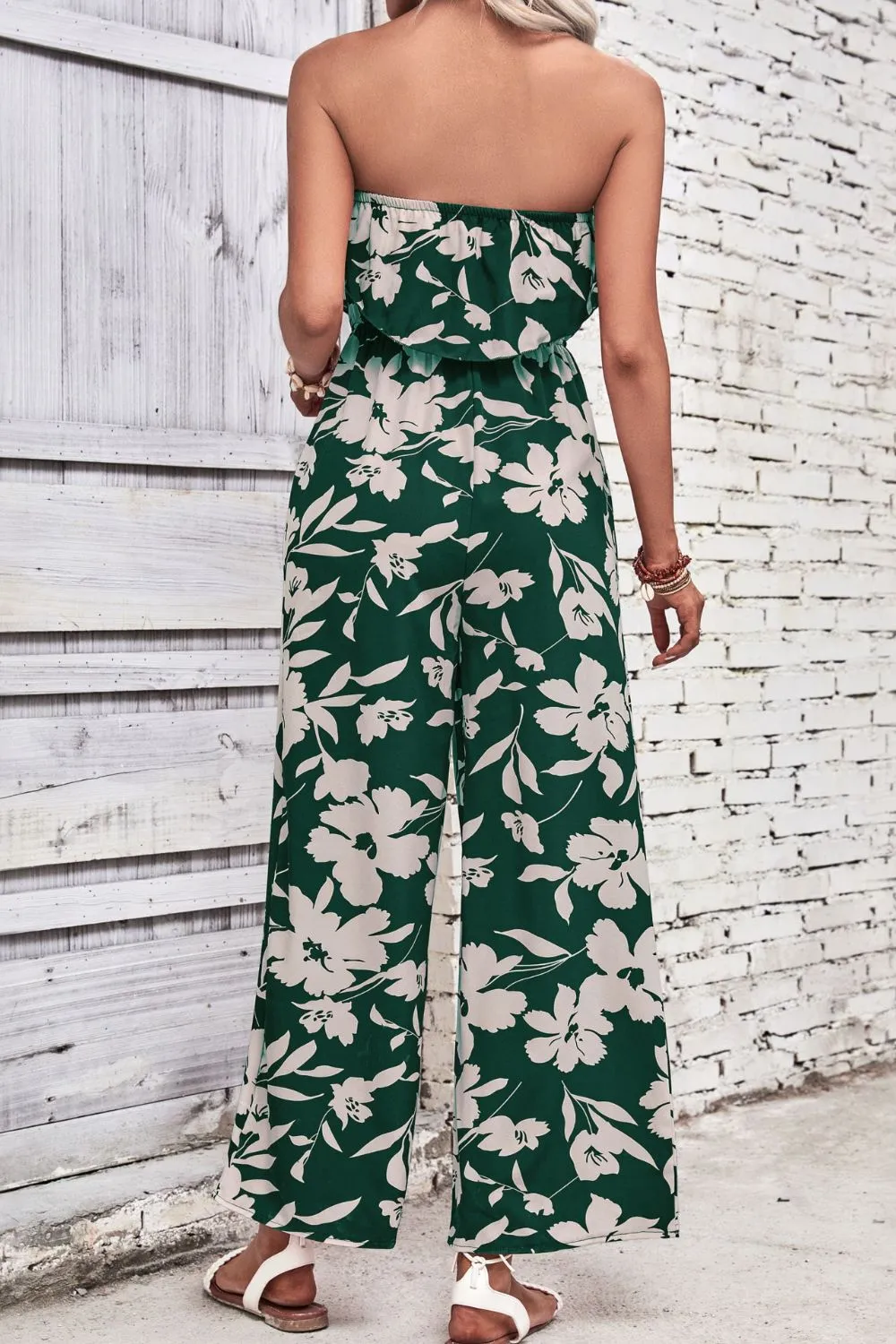 Blossom Allure: Floral Strapless Wide Leg Jumpsuit