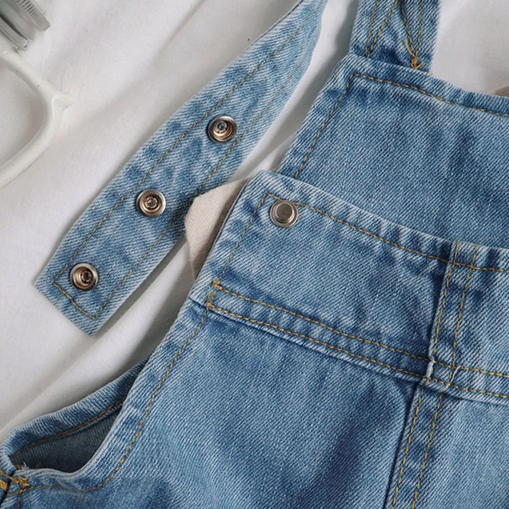 Blue Baggy Denim Shorts Overalls for Girls