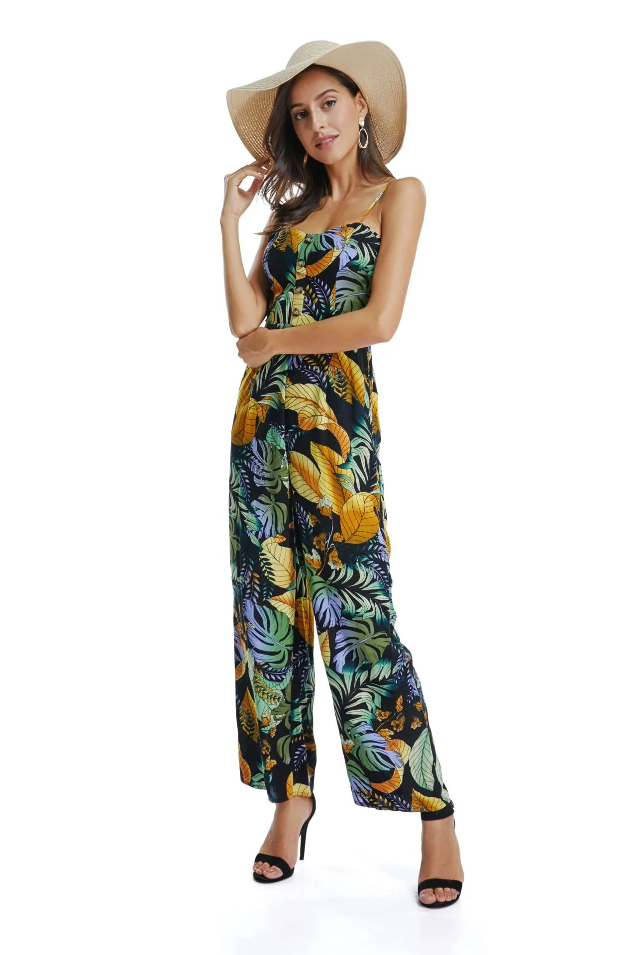 Bohemian Printed Beach Holiday Wind Sling Jumpsuit