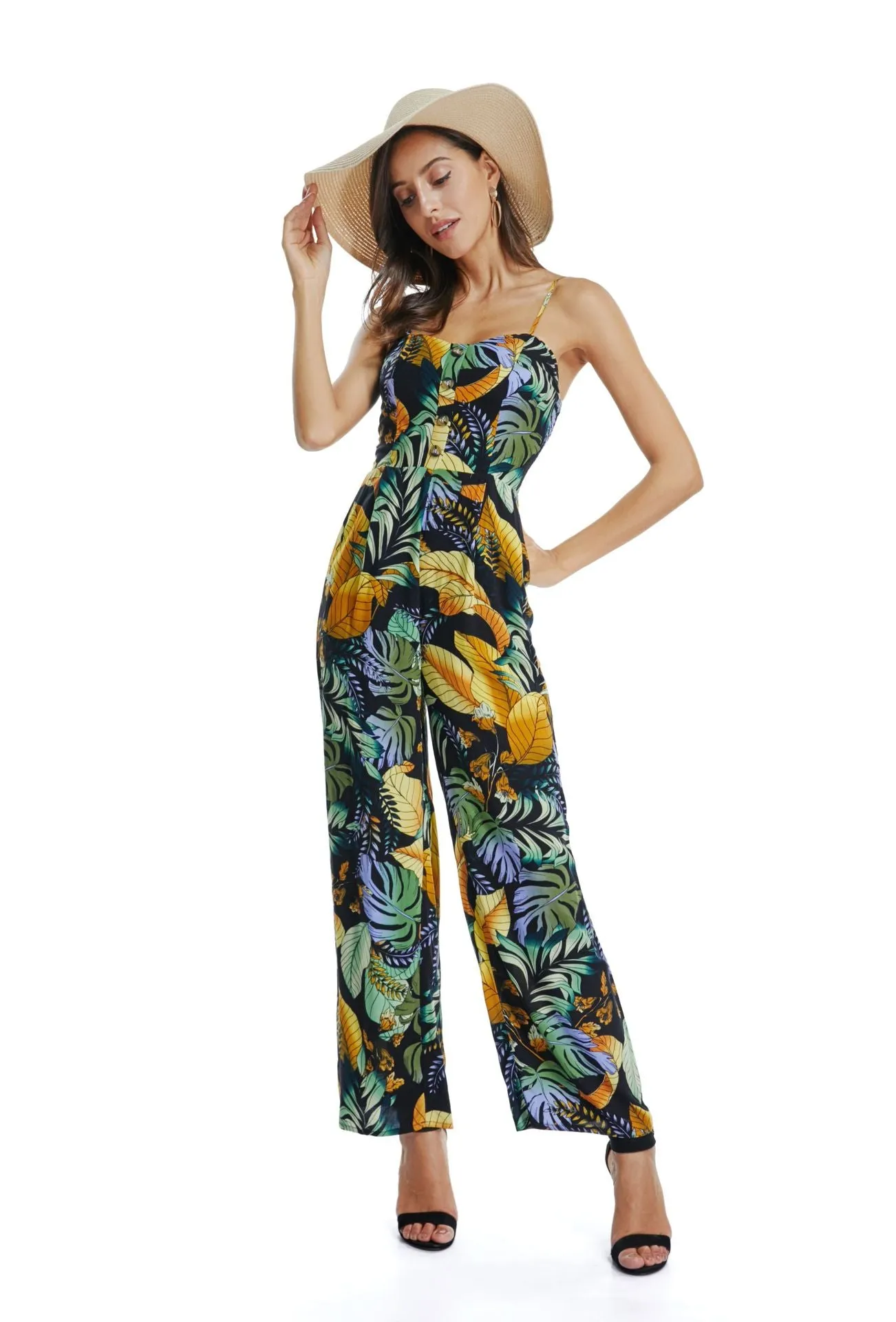 Bohemian Printed Beach Holiday Wind Sling Jumpsuit