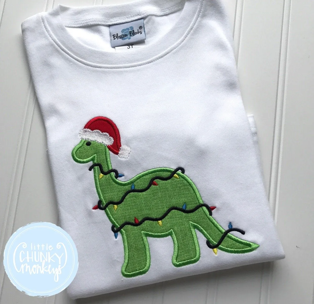 Boy Shirt - Dinosaur Santa with Christmas Lights