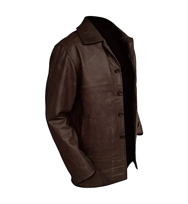 Brown Leather Trench Coat Unisex Fashion Leather Jacket