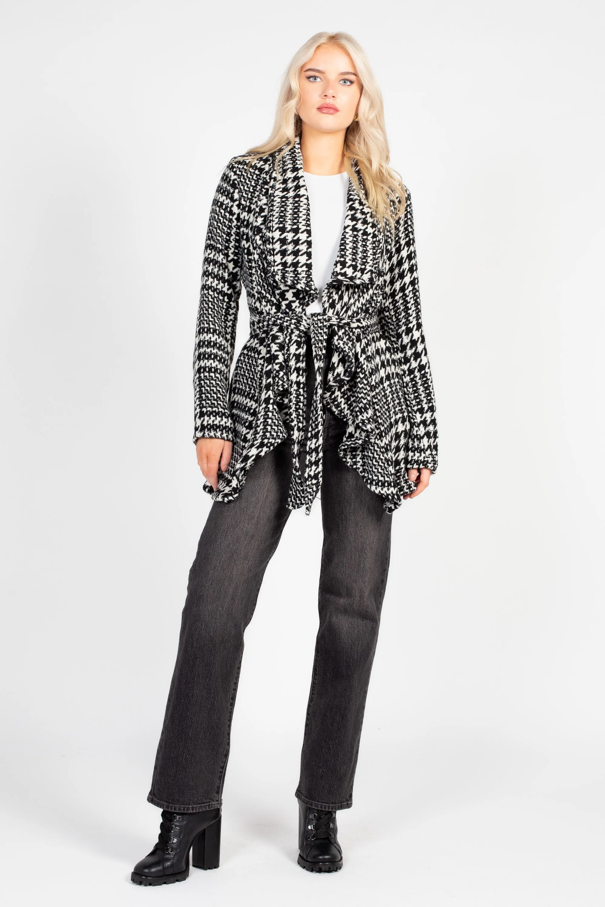 Cambridge Houndstooth Tie-Waist Jacket