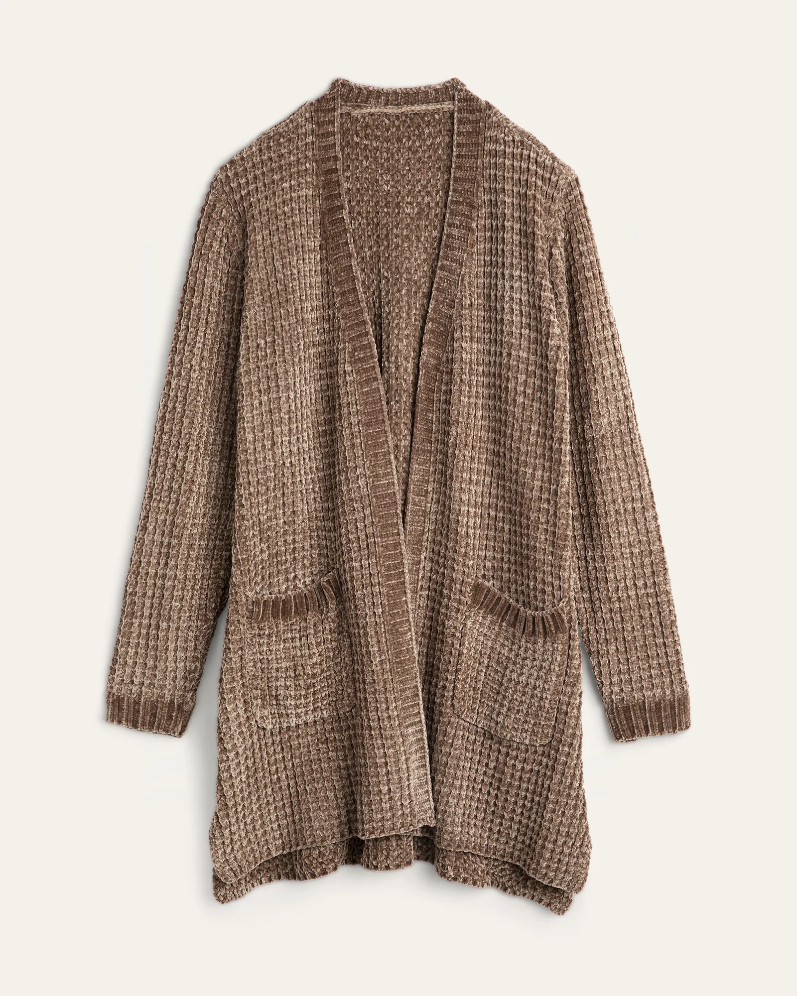 Carrie Chenille Waffle Stitch Cardigan | Brown