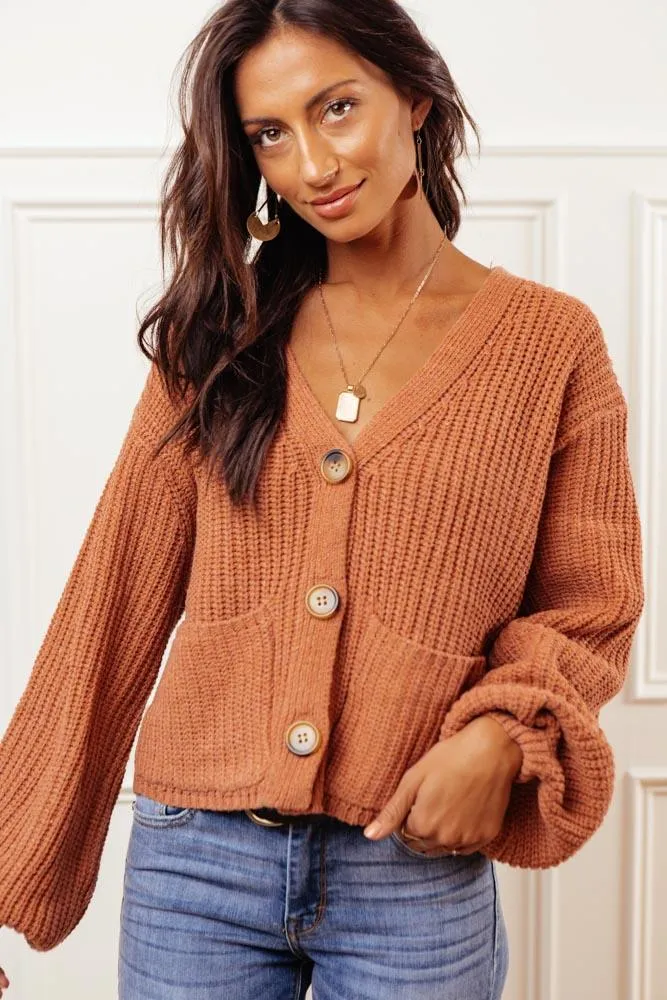 Celeste Button Front Cardigan in Rust