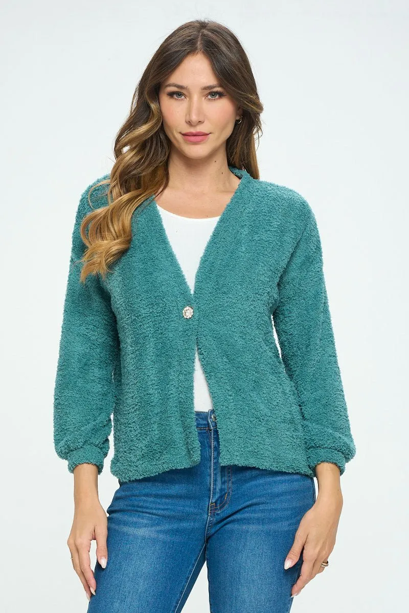 Clara Furry One Button Short Cardigan