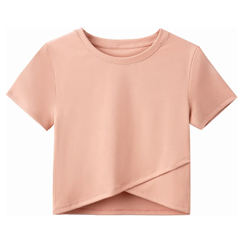 Color Irregular Hem Short Sleeve