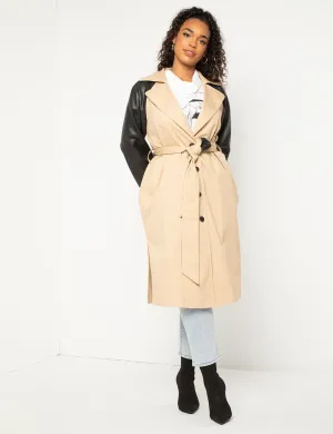 Colorblocked Trench in Tan/Black