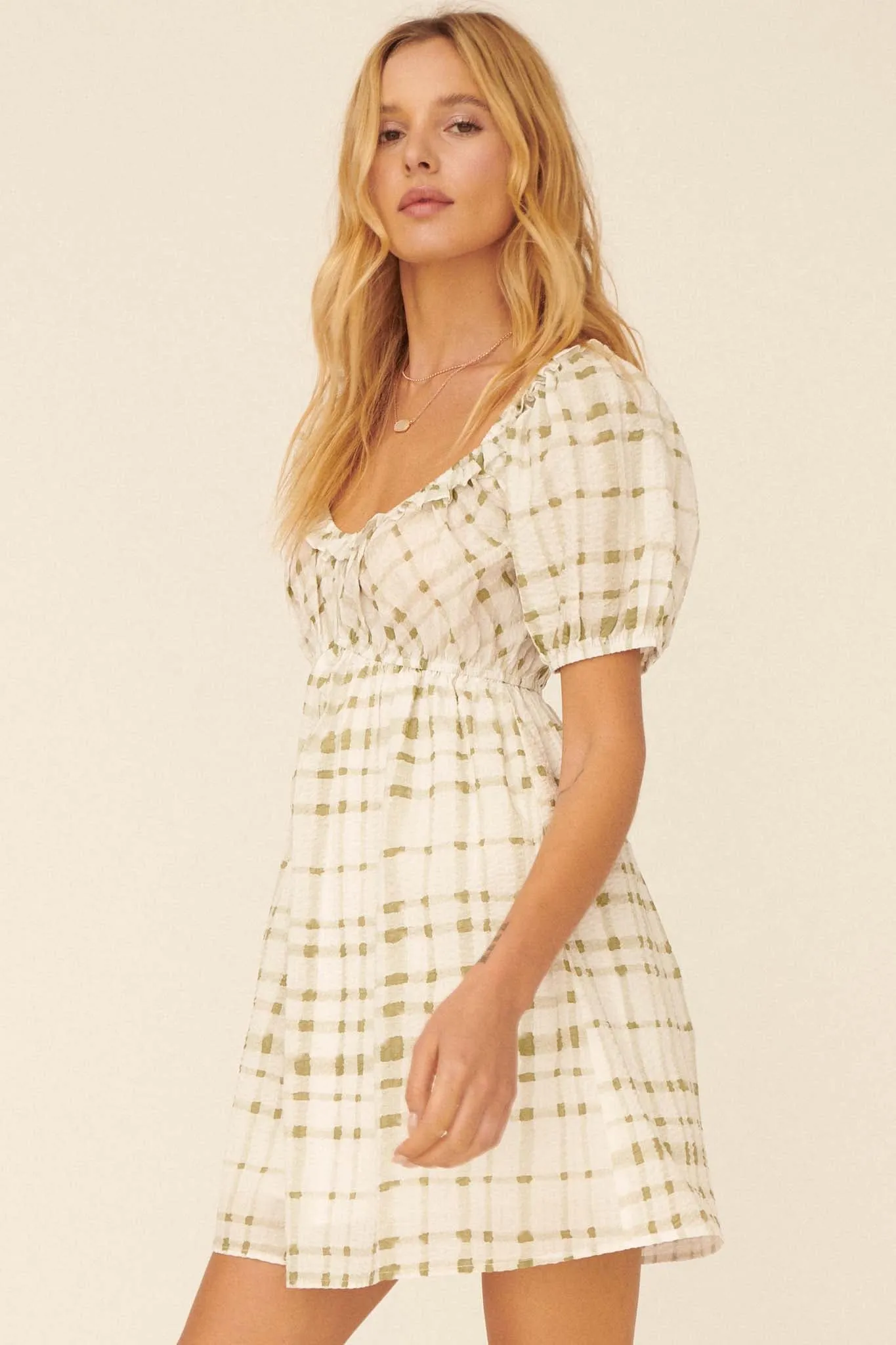 Country Cottage Plaid Babydoll Mini Dress