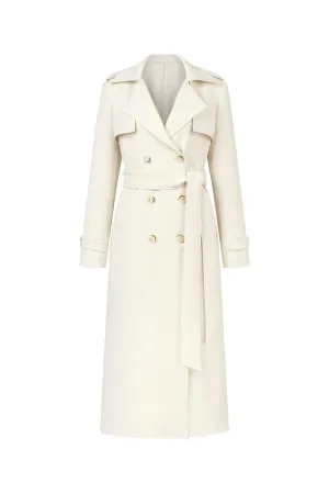 Cozy Straight Storm Flap Wool Blend Calf Length Trench Coat