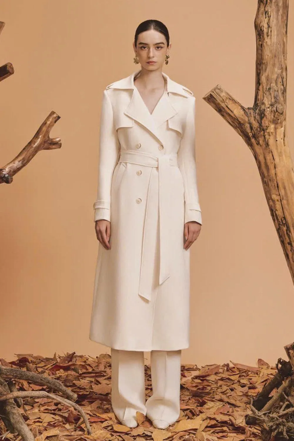 Cozy Straight Storm Flap Wool Blend Calf Length Trench Coat