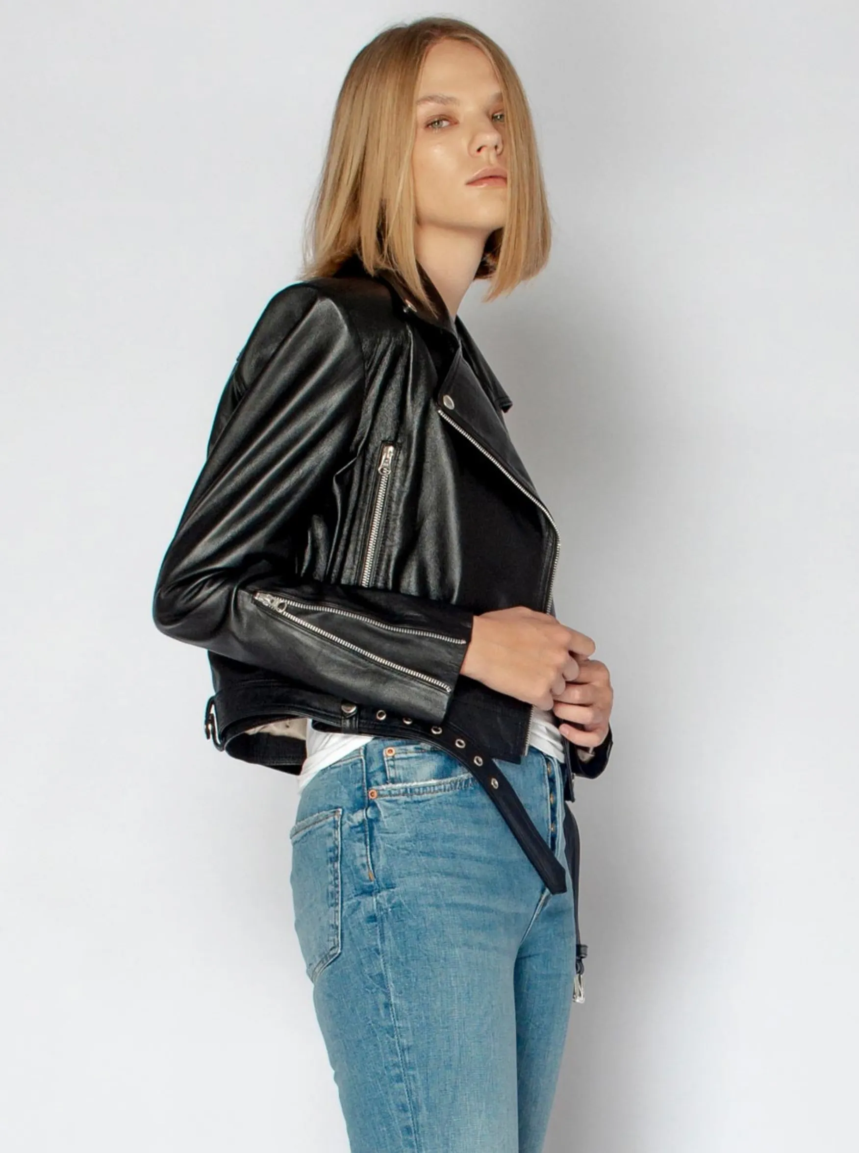 DARCY LEATHER BIKER JACKET - BLACK