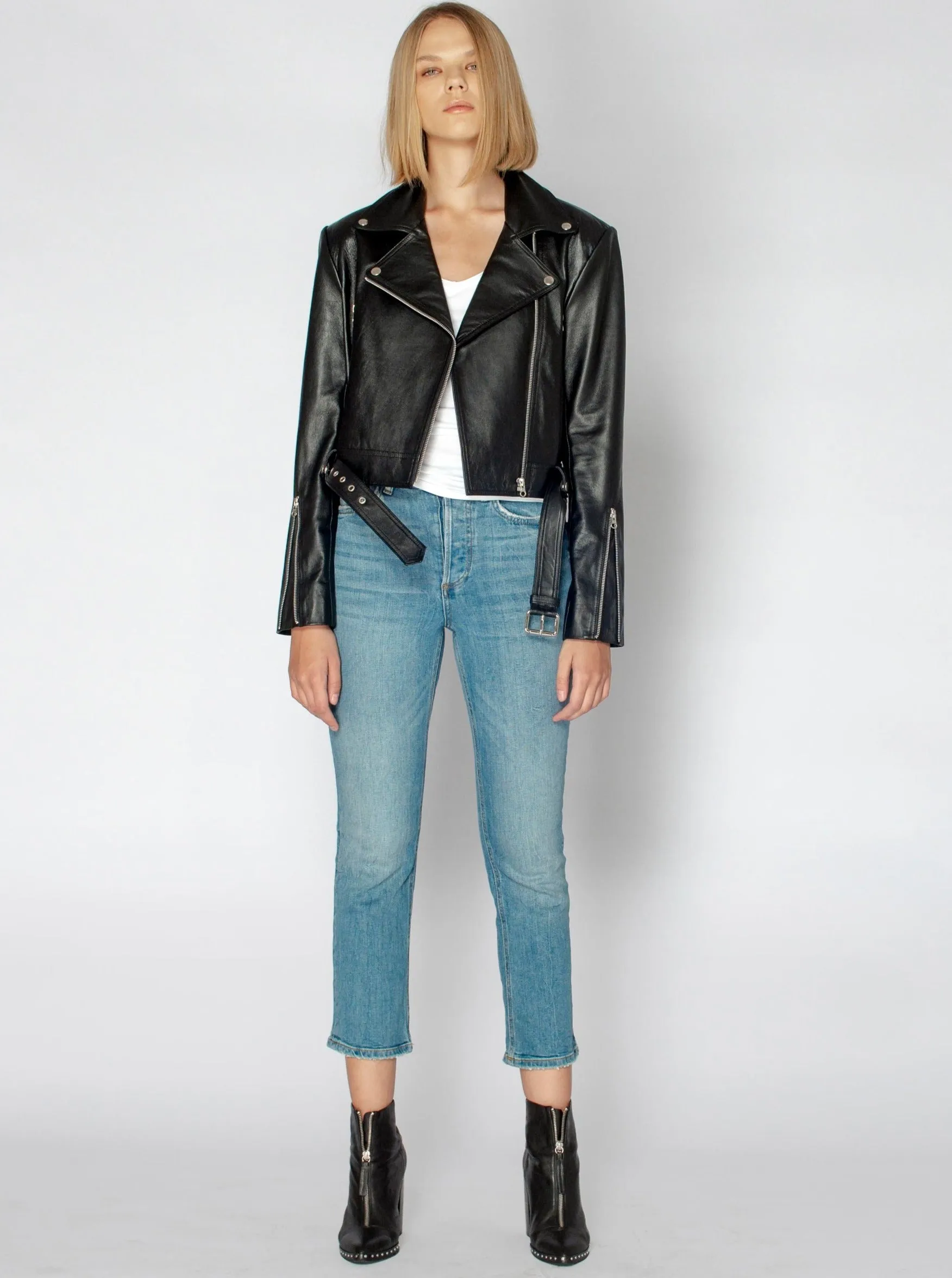 DARCY LEATHER BIKER JACKET - BLACK