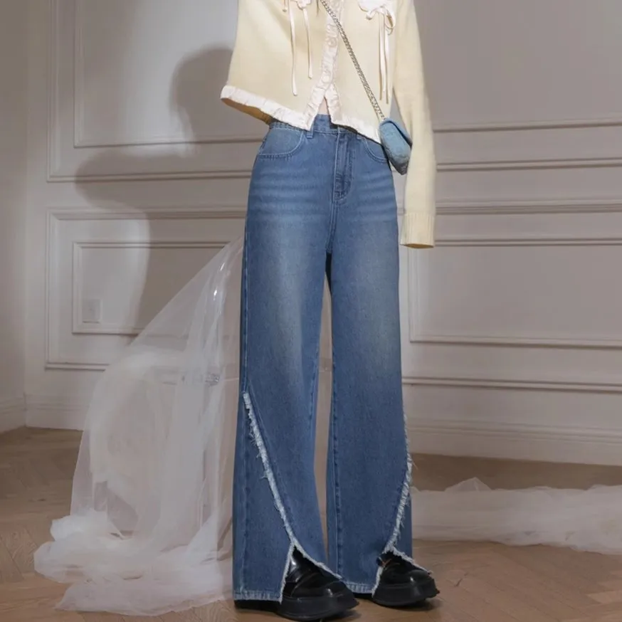 Deconstructed Denim Wide-Leg Jeans