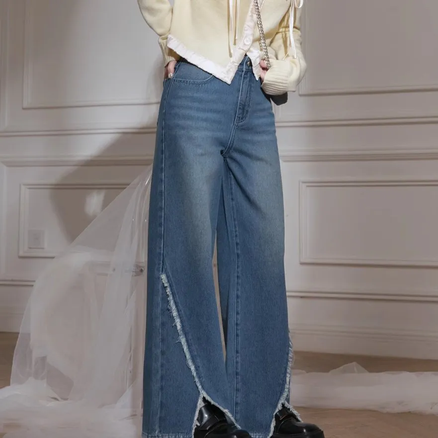 Deconstructed Denim Wide-Leg Jeans