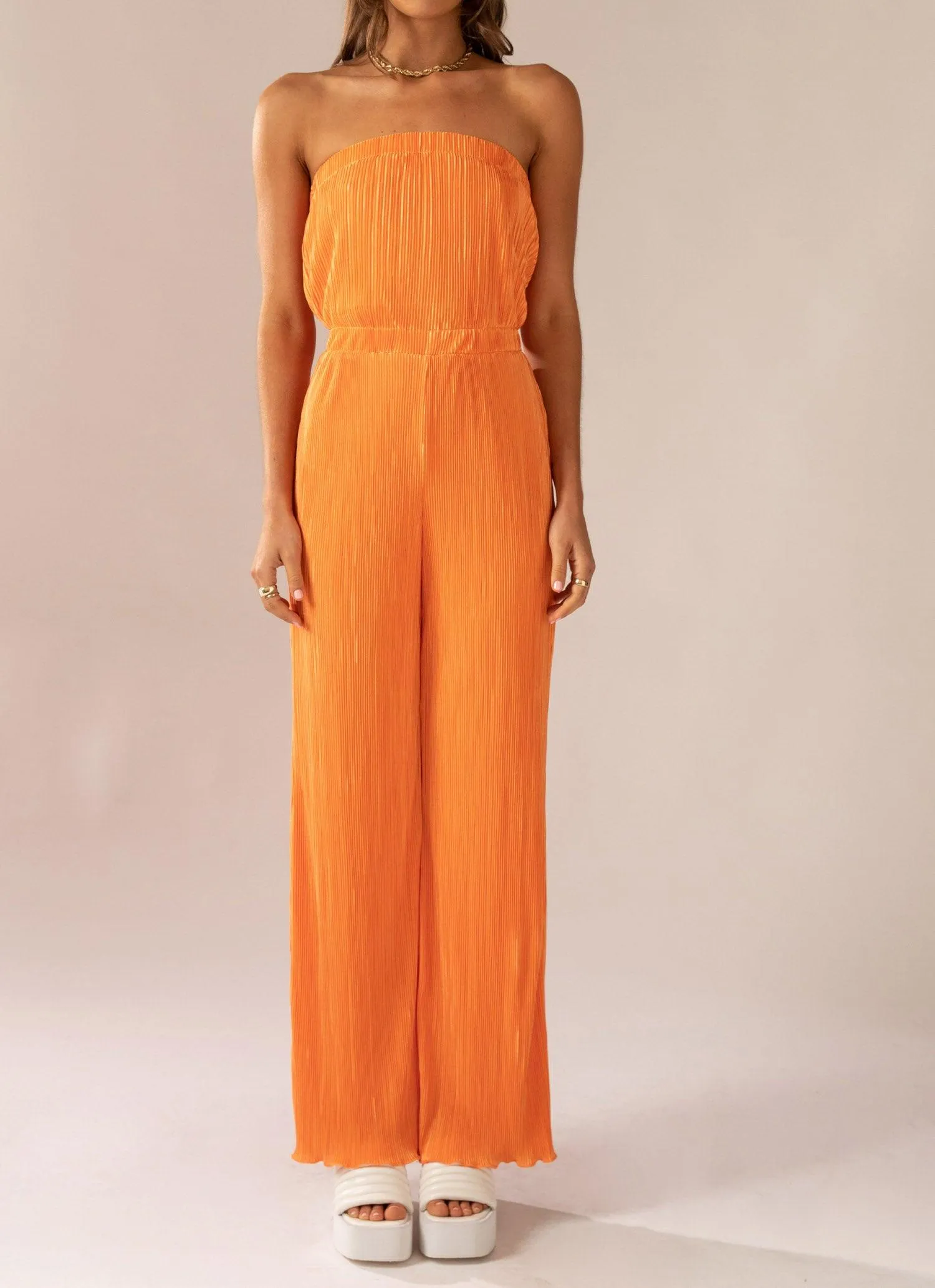 Doing The Most Plisse Jumpsuit - Tangerine