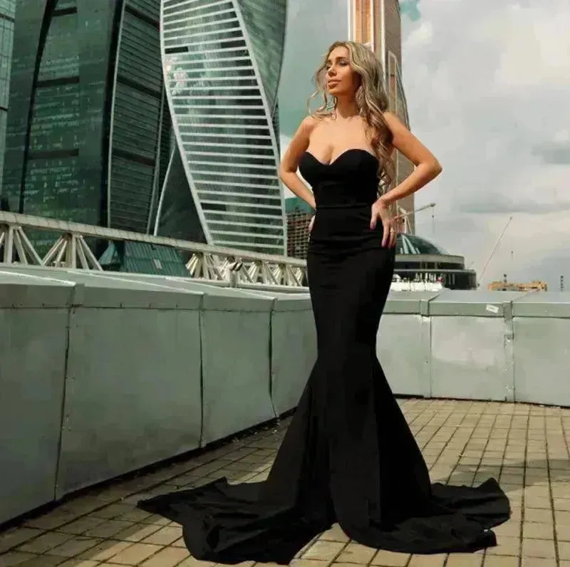 Elegant Strapless Bodycon Dress Bridesmaid Dress Evening Dinner Party Split Long Dress for Women