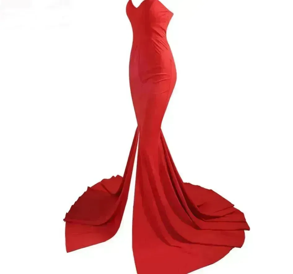 Elegant Strapless Bodycon Dress Bridesmaid Dress Evening Dinner Party Split Long Dress for Women