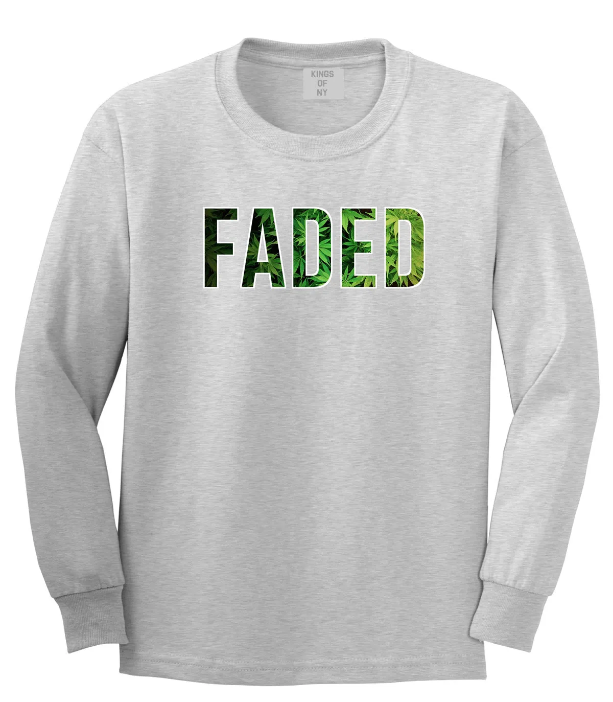 Faded Marijuana Weed Print Long Sleeve Boys Kids T-Shirt