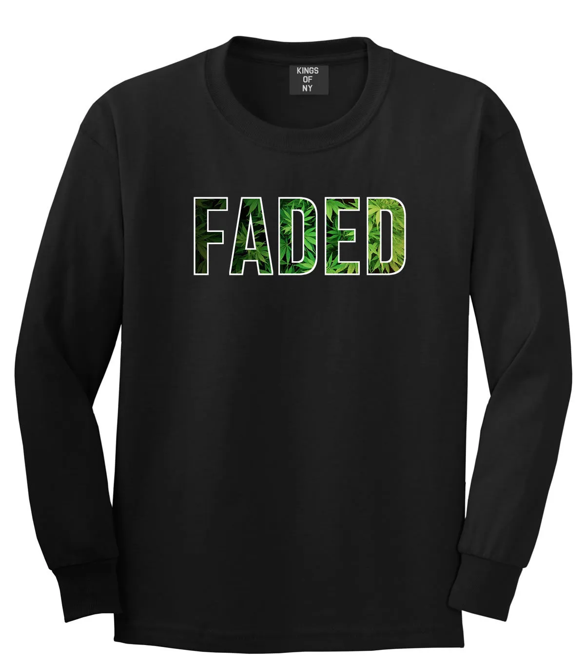 Faded Marijuana Weed Print Long Sleeve Boys Kids T-Shirt