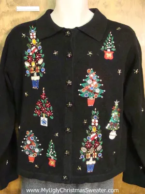 Fancy Bling Trees Ugly Christmas Sweater Cardigan