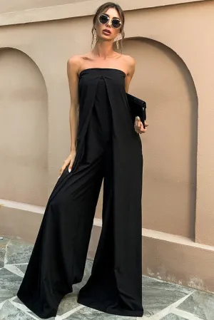 Fashion Black Strapless Jumpsuit Wide Leg Pants