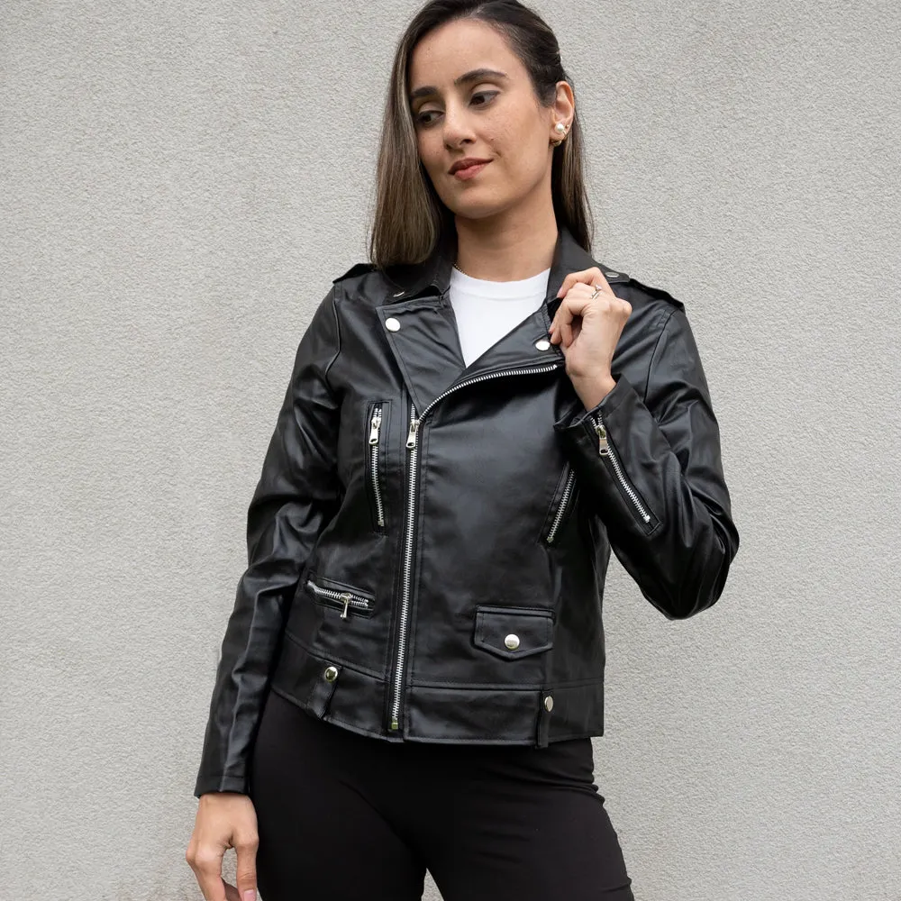 (Faux Leather) Black Until Death Do Us Party Leather Jacket