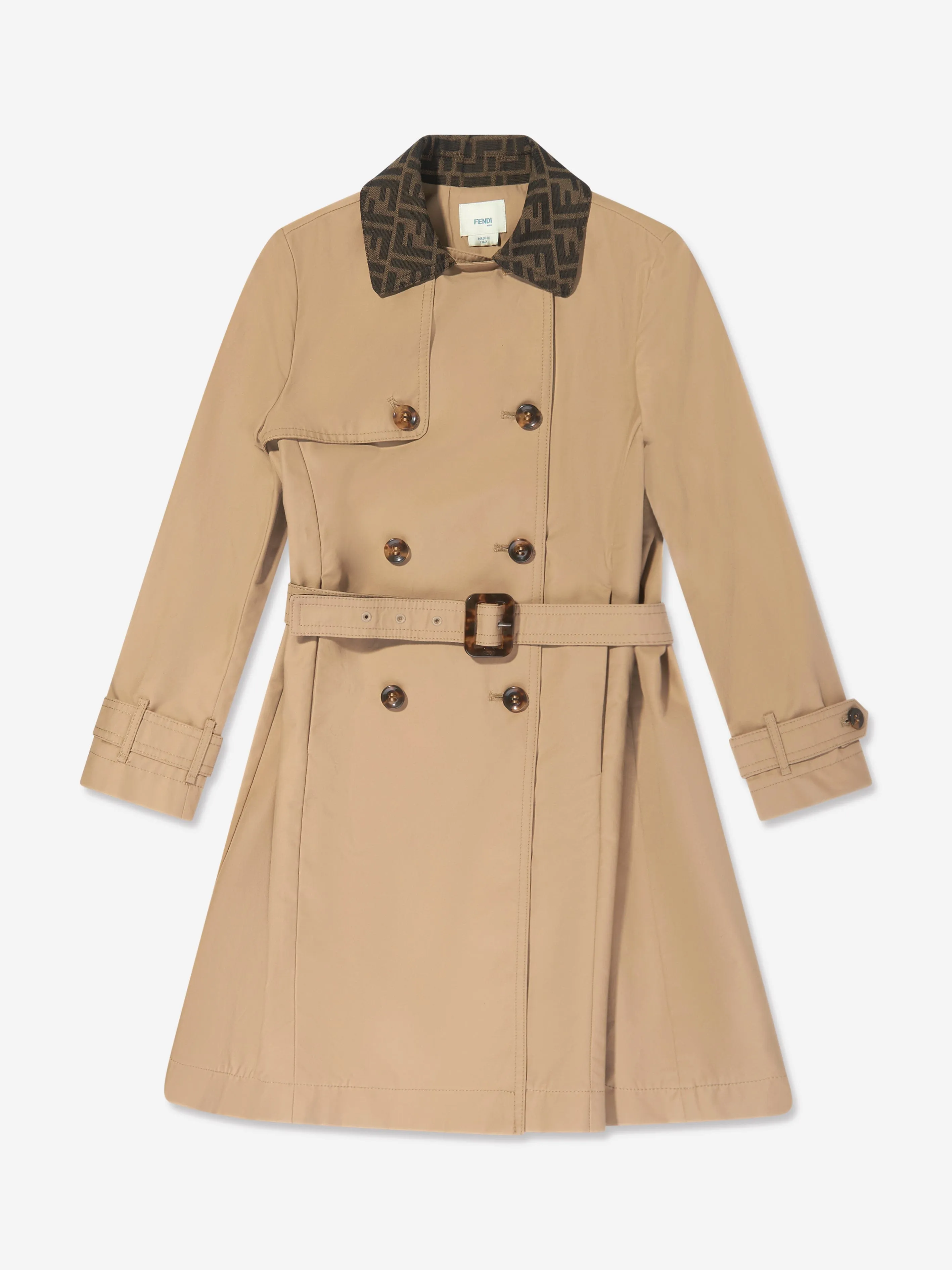 Fendi Girls FF Collar Trench Coat in Beige