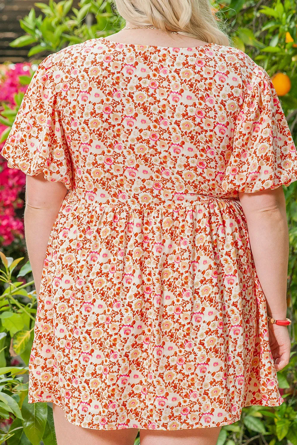 Floral Puff Sleeve Dress Plus Size