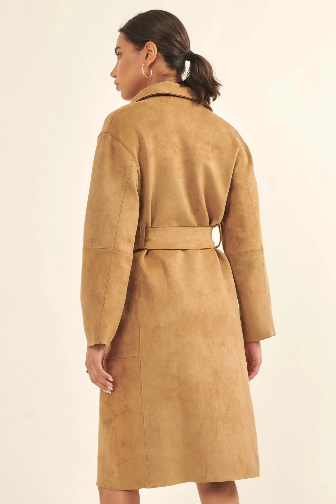 Foreign Affair Vegan Suede Belted Trench Coat