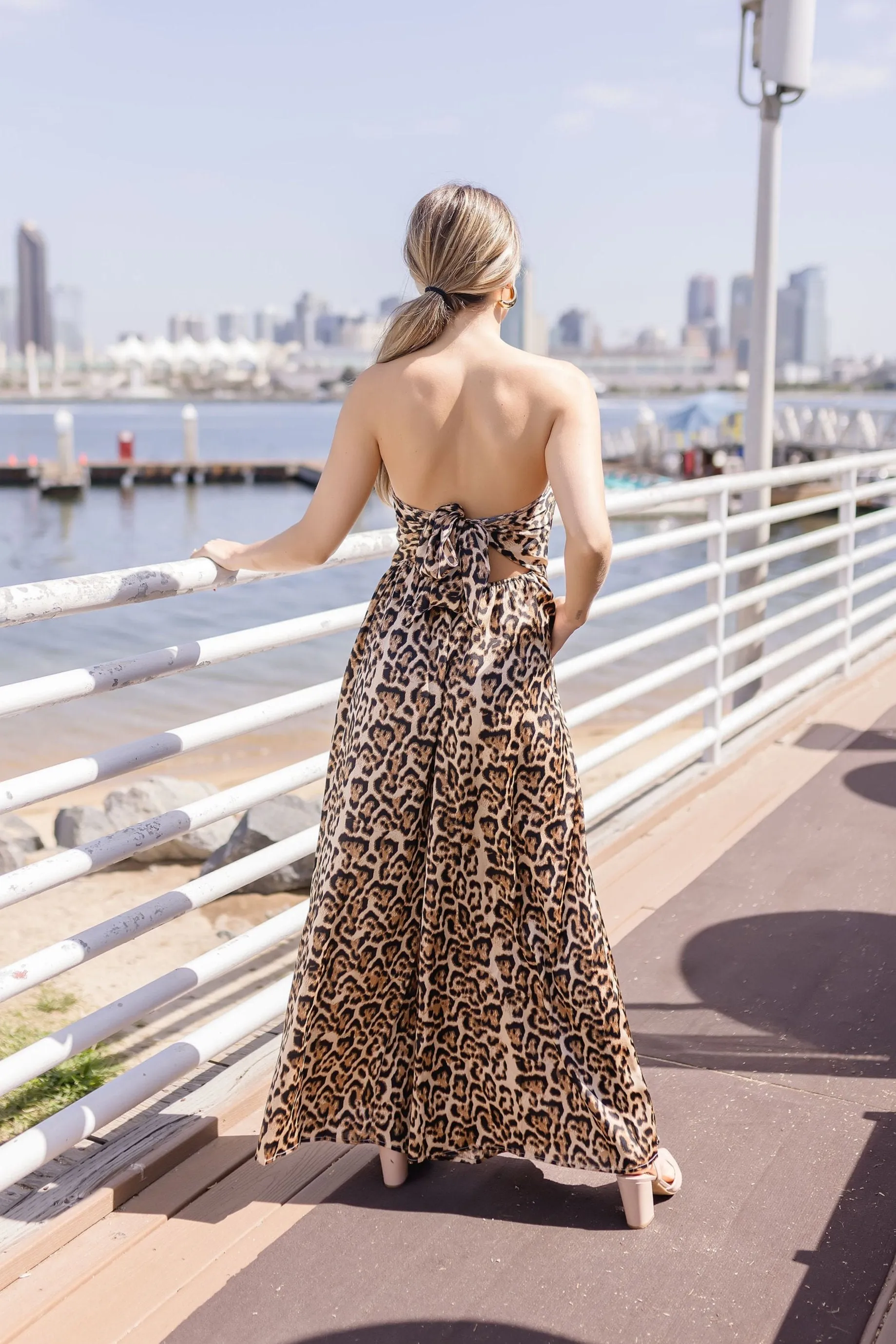 Francis Sleeveless Leopard Print Wide Leg Jumpsuit Brown