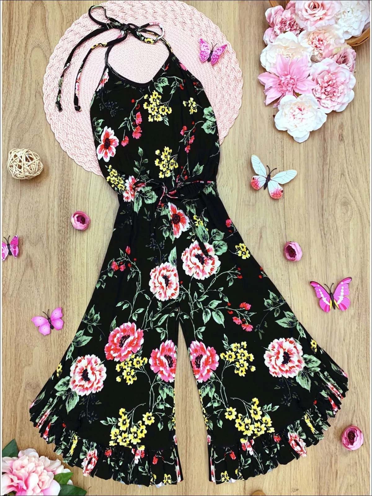 Girls Autumn Rose Ruffled Jumpsuit