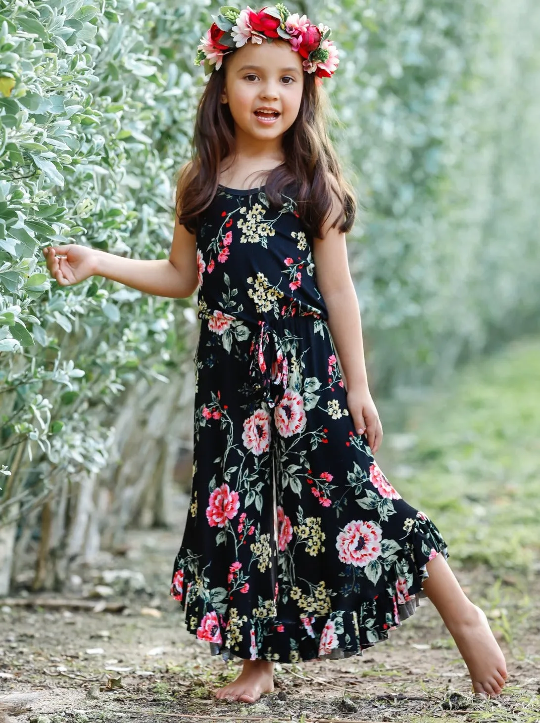 Girls Autumn Rose Ruffled Jumpsuit