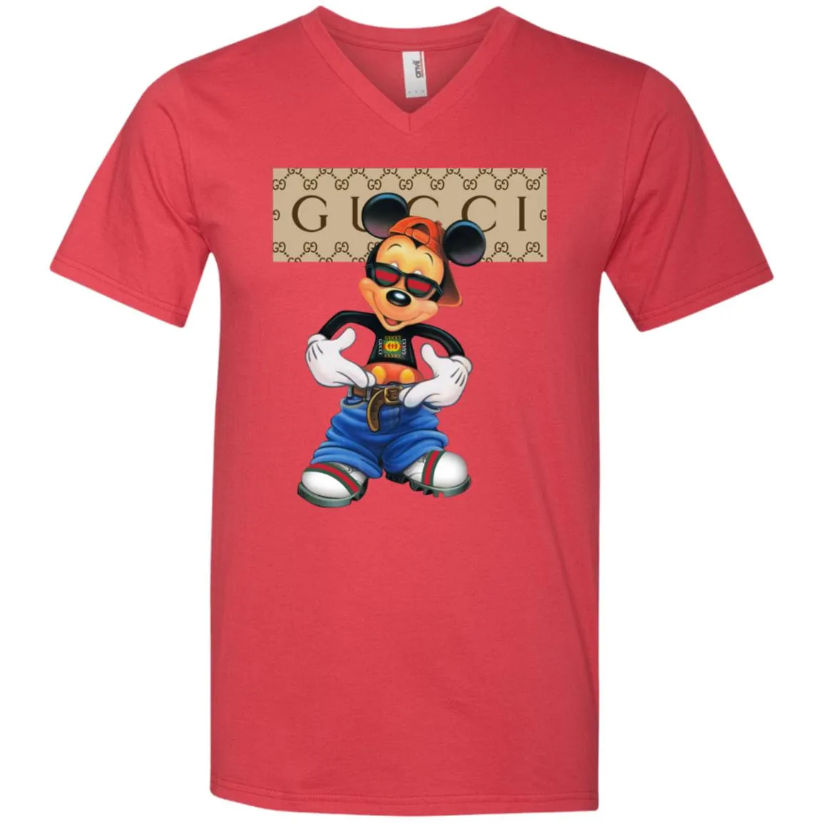 Gucci Logo Shirt Mickey Mouse T-shirt Men V-Neck T-Shirt