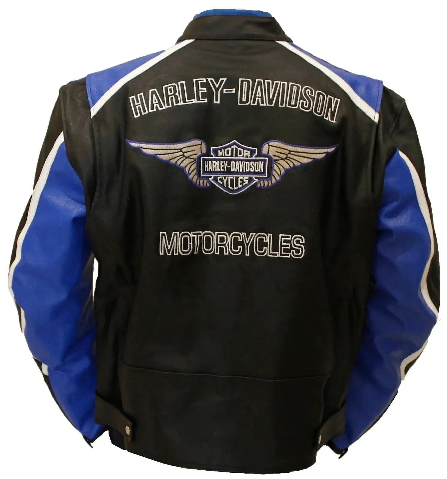 Harley Davidson Men’s CLASSIC BLUE CRUISER Jacket Motorcycle Real Leather Printed Jacket