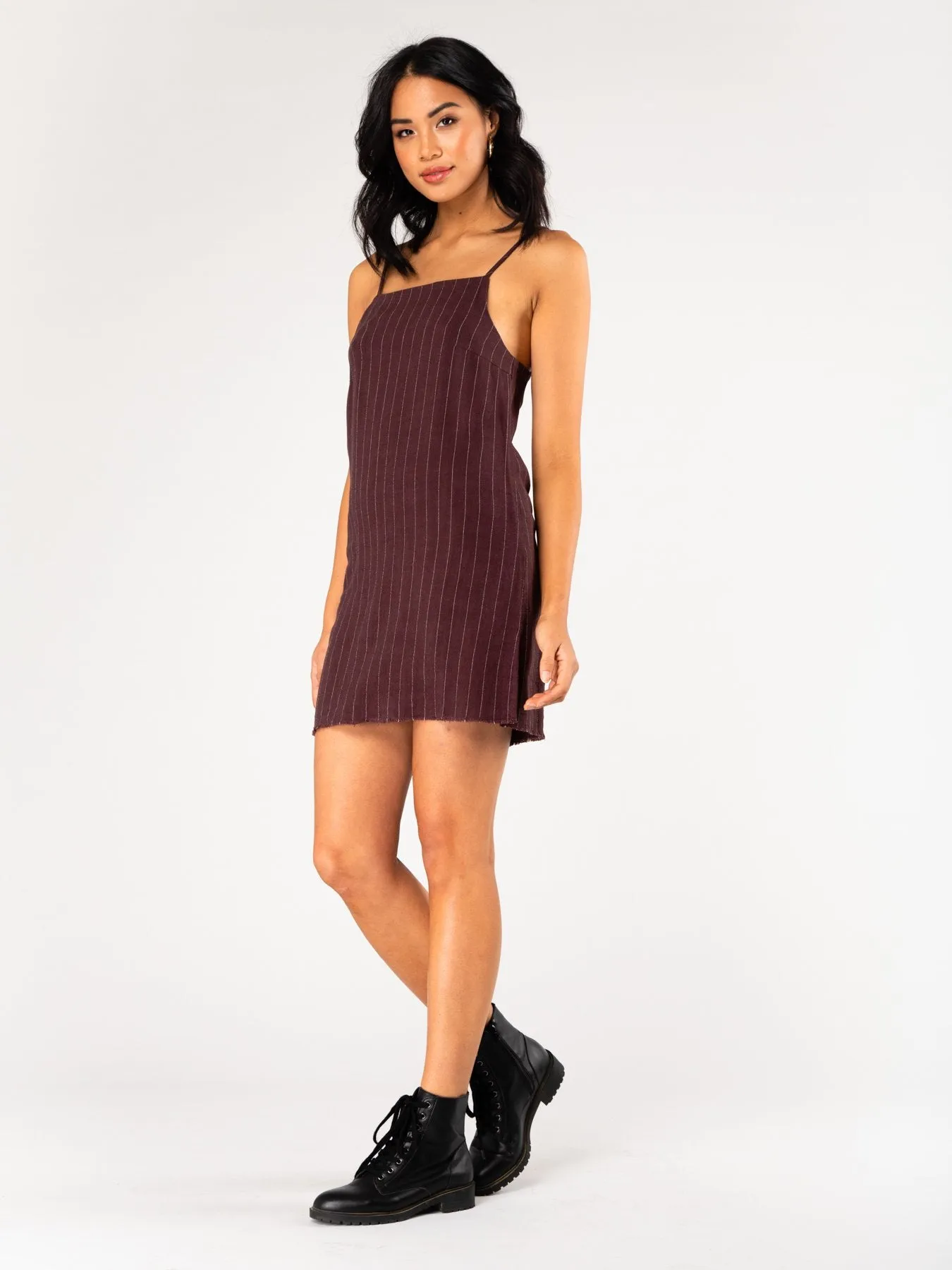 Heartbreaker Stripe Mini Dress - Coffee Bean