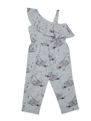 Hoop hippo Girls Sandprint Cotton Linen Jumpsuit